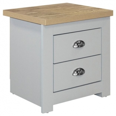 Highgate Grey And Oak Effect Bedside Cabinet 2 Drawers