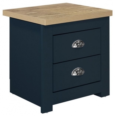 Highgate Blue And Oak Effect Bedside Cabinet 2 Drawers