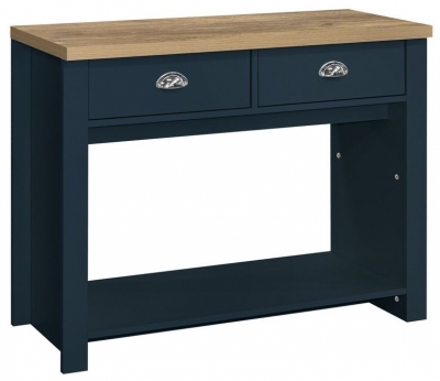 Product photograph of Highgate Blue And Oak Effect Console Table - 2 Drawers from Choice Furniture Superstore