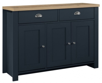 Highgate Blue And Oak Effect Small Sideboard 3 Doors