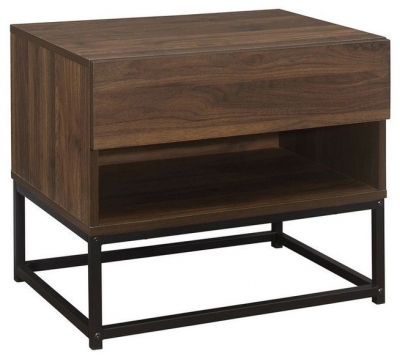 Product photograph of Birlea Houston Walnut Effect 1 Drawer Bedside Cabinet from Choice Furniture Superstore