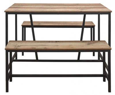 Product photograph of Birlea Urban Rustic Dining Table And 2 Bench With Metal Frame from Choice Furniture Superstore