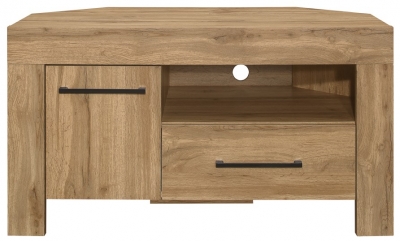 Product photograph of Birlea Compton Oak 1 Door 1 Drawer Corner Tv Unit from Choice Furniture Superstore