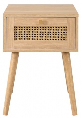 Product photograph of Birlea Croxley Oak Rattan 1 Drawer Bedside Table from Choice Furniture Superstore