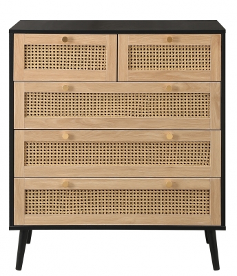 Product photograph of Birlea Croxley Oak And Black 5 Drawer Rattan Chest from Choice Furniture Superstore