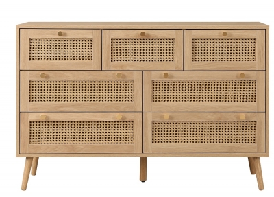 Product photograph of Crolexy Oak Rattan Wide 7 Drawer Chest from Choice Furniture Superstore