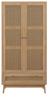 Product photograph of Croxley Oak Rattan 2 Door Wardrobe - 1 Drawer from Choice Furniture Superstore