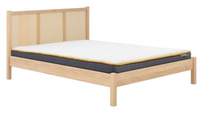 Croxley Oak Bed With Rattan Headboard Comes In Double And King Size Options