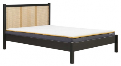 Croxley Oak Bed With Black Rattan Headboard Comes In Double And King Size Options