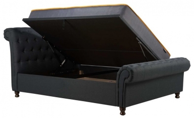 Image of Castello Charcoal Fabric Side Ottoman Bed - Comes in King and Queen Size