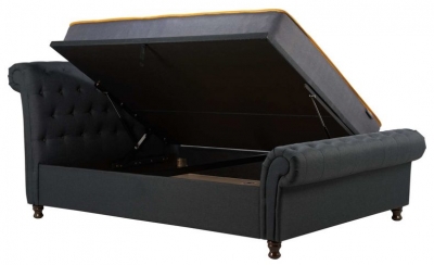 Product photograph of Castello Charcoal Fabric Side Sleigh Ottoman Storage Bed - Sizes Availabe from Choice Furniture Superstore