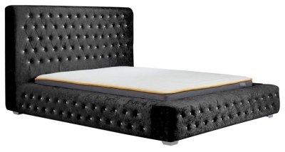 Product photograph of Grande Black Crushed Velvet Fabric Bed - Comes In Double King And Queen Size from Choice Furniture Superstore