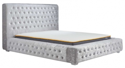Grande Steel Crushed Velvet Fabric Bed Sizes Available