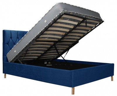 Loxley Blue Fabric Ottoman Bed - Comes in Small Double, Double and King Size