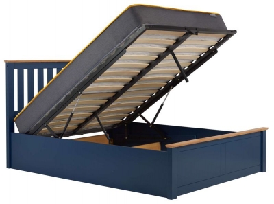 Product photograph of Phoenix Navy Blue Wood Ottoman Storage Bed - Sizes Available from Choice Furniture Superstore