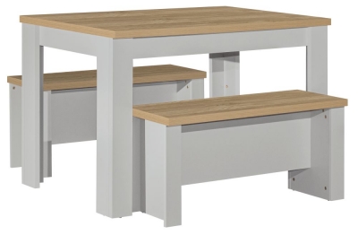 Product photograph of Highgate Oak Dining Table Set With 2 Bench - Comes In Grey Cream And Navy Blue Options from Choice Furniture Superstore