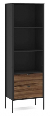 Product photograph of Opus Black And Walnut 2 Drawer Bookcase from Choice Furniture Superstore