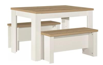 Product photograph of Birlea Highgate Oak Cream Dining Table Set With 2 Bench from Choice Furniture Superstore