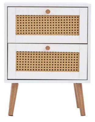 Croxley White And Rattan Bedside Table 2 Drawers