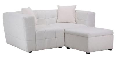 Milo White Boucle Fabric 2 Seater Sofa With Ottoman Footstool