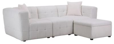 Milo White Boucle Fabric 3 Seater Sofa With Ottoman Footstool