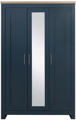 Highgate Navy Blue And Oak Effect 3 Door Wardrobe With Mirror