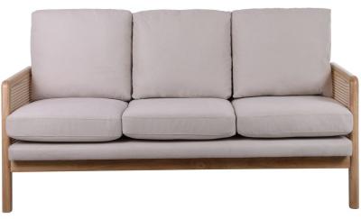 Ida Cream Fabric Rattan 3 Seater Sofa