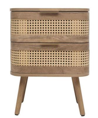 Noah Rattan Wood 2 Drawer Bedside Table