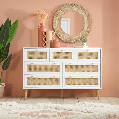 Croxley White And Rattan 7 Drawer Wide Chest