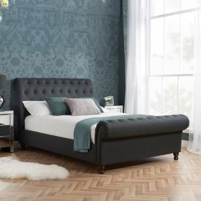 Castello Charcoal Fabric Sleigh Bed Sizes Available