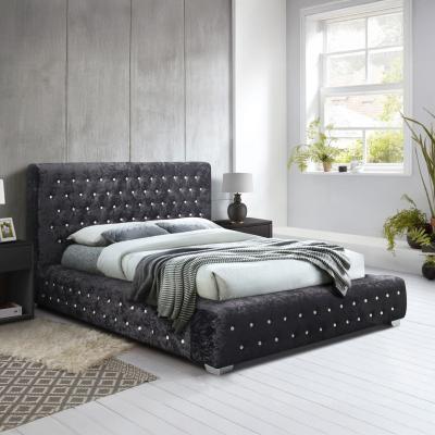 Grande Black Crushed Velvet Fabric Bed Sizes Available