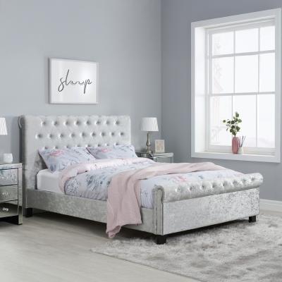 Sienna Steel Crushed Velvet Fabric Bed Sizes Available