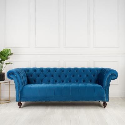 Chester Blue Velvet Fabric 3 Seater Sofa