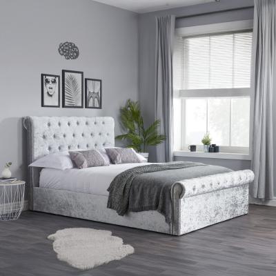Sienna Steel Crushed Velvet Fabric Side Ottoman Storage Bed Sizes Available