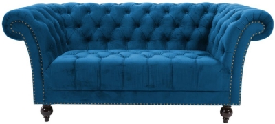 Product photograph of Chester Blue Velvet Fabric 2 Seater Sofa from Choice Furniture Superstore