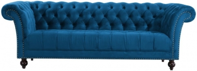 Product photograph of Chester Blue Velvet Fabric 3 Seater Sofa from Choice Furniture Superstore