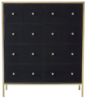 Product photograph of Fenwick Black Glass And Gold Metal 4 8 Drawer Large Chest from Choice Furniture Superstore