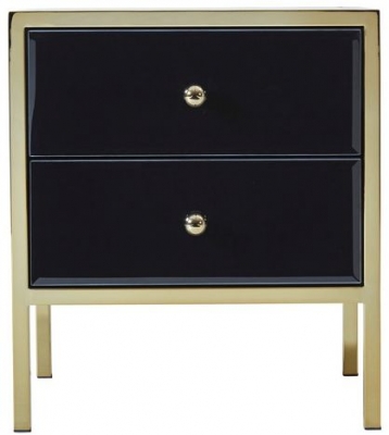 Product photograph of Fenwick Black Glass And Gold Metal Bedside Cabinet from Choice Furniture Superstore