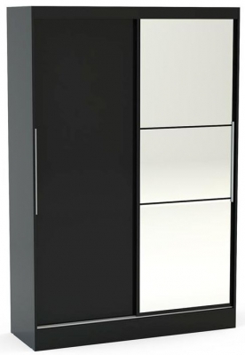 Product photograph of Lynx Black 2 Door Sliding Mirrored Wardrobe from Choice Furniture Superstore