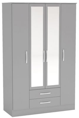 Product photograph of Lynx Grey 4 Door Mirrored Wardrobe - 2 Drawers from Choice Furniture Superstore