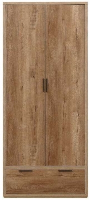 Product photograph of Stockwell Rustic Oak 2 Door 1 Drawer Wardrobe from Choice Furniture Superstore