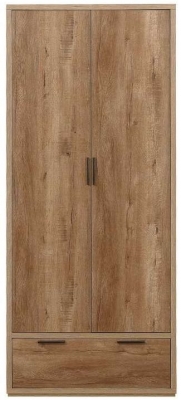 Product photograph of Stockwell Rustic Oak Effect 2 Door Wardrobe - 1 Drawer from Choice Furniture Superstore