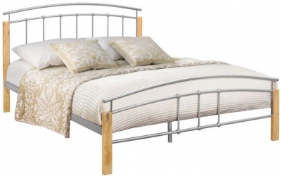 Product photograph of Tetras Beech And Silver Metal Bed - Comes In 3ft Single 4ft Small Double And 4ft 6in Double Size Options from Choice Furniture Superstore