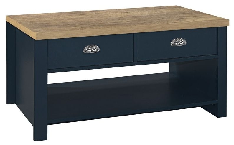 Highgate Blue and Oak Effect Coffee Table - 2 Drawers