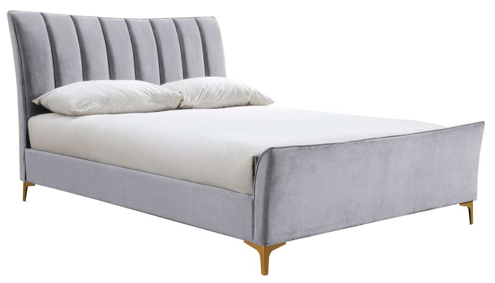 Clover Grey Velvet Fabric Bed - Sizes Available
