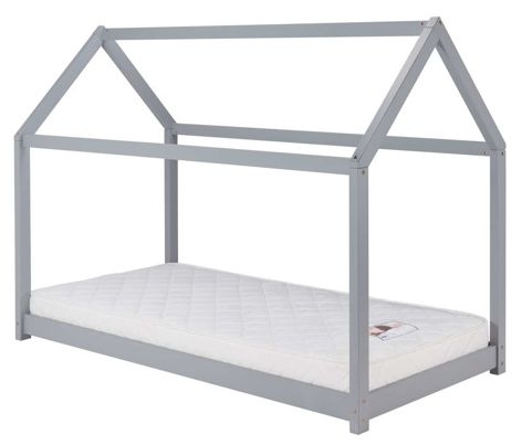 Kids House Grey Wooden Bed