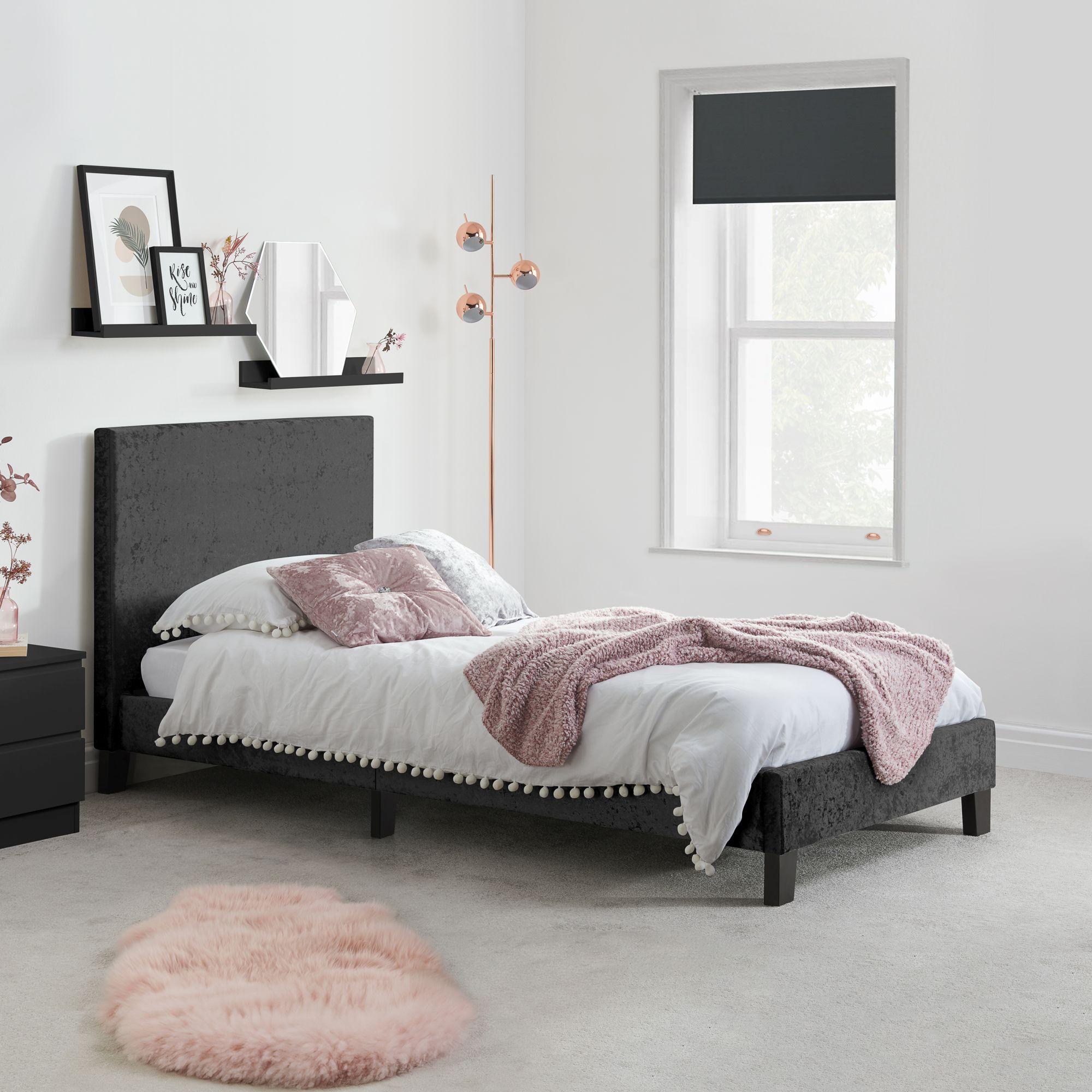 Berlin Black Crushed Velvet Fabric Bed - Sizes Available