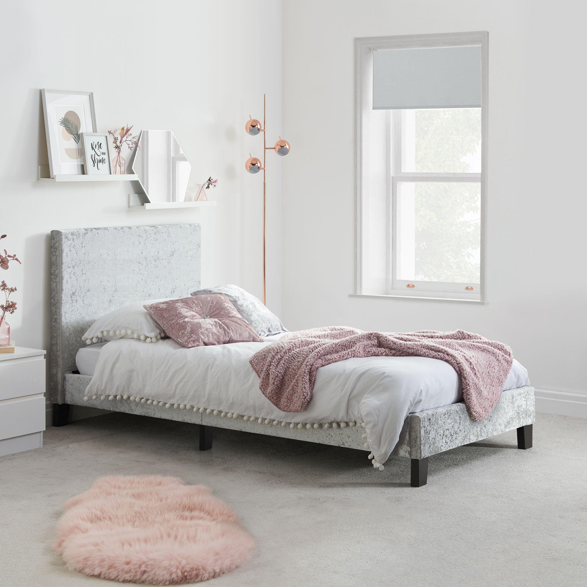 Berlin Steel Crushed Velvet Fabric Bed - Sizes Available