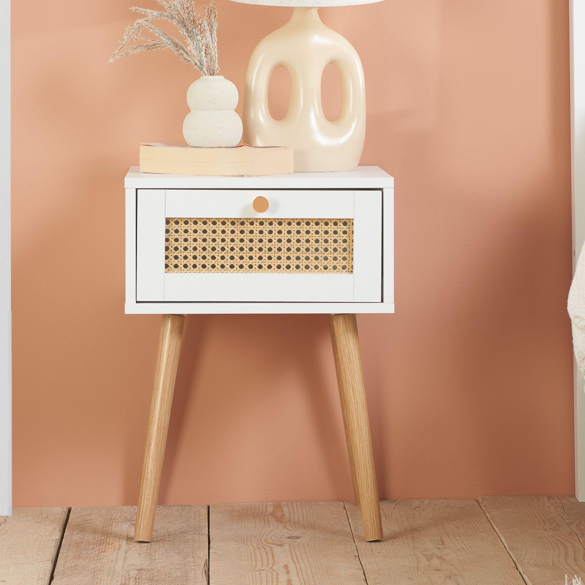 Croxley White and Rattan 1 Drawer Bedside Table