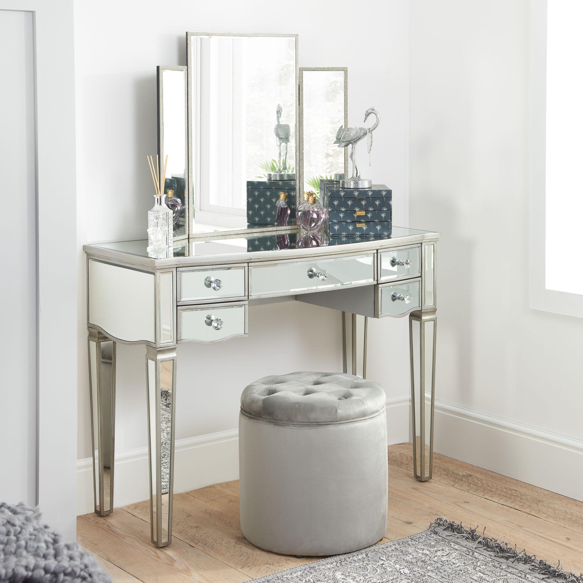 Elysee Mirrored Glass 5 Drawer Dressing Table